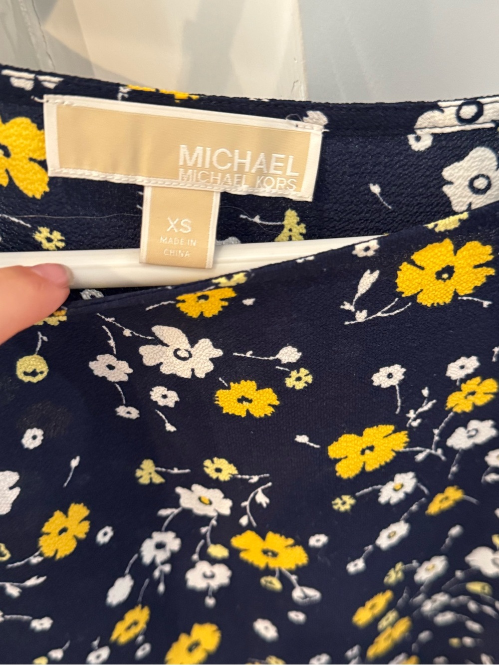 Michael Kors Navy Floral Top with Yellow & White Blooms